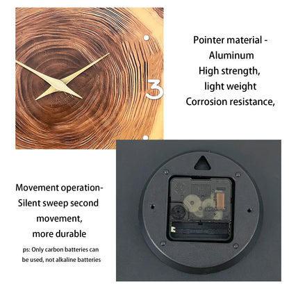 1pc wooden ring veneer wall clock, flat wood cross section texture pattern solid wood pointer design wall clock, silent clock