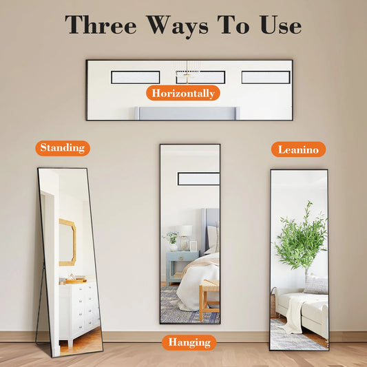 "64"x21" Full Body Wall Mirror Standing Hanging or Leaning Wall-Mounted Mirrors with Stand Aluminum Alloy Frame Living Room