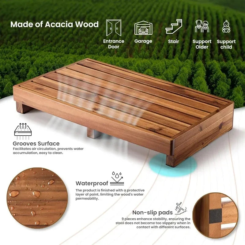 NEW!Acacia Wood High Riser Step Stool with Non-Slip Pads Wooden Mobility Stepping Stools for Handicap, Bed, Bathroom