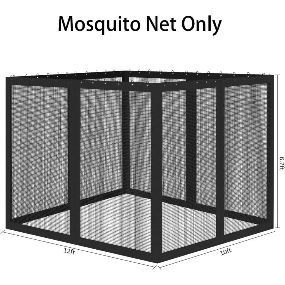 10' x 12' Outdoor Mesh Netting Screen 4-Panel Sidewall with Zipper Gazebo Universal Replacement Mosquito Netting