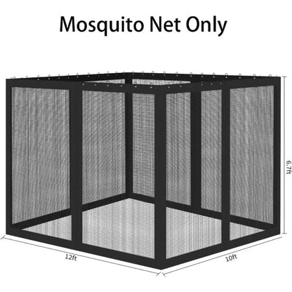 10' x 12' Outdoor Mesh Netting Screen 4-Panel Sidewall with Zipper Gazebo Universal Replacement Mosquito Netting