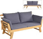 Convertible Acacia Wood Patio Couch Sofa Bed with Adjustable Armrest, Outdoor Daybed with Cushion & Pillows, Outside Folding Fu