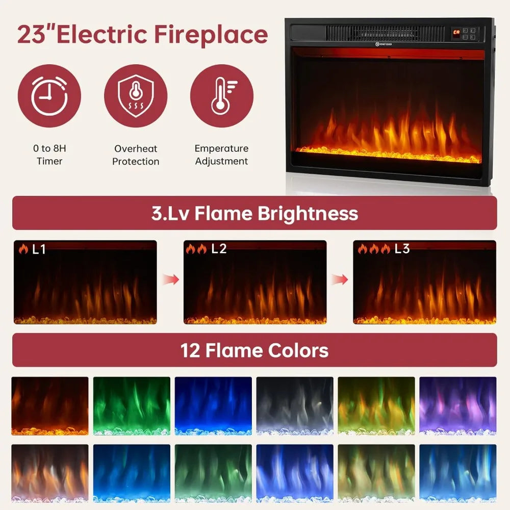Modern 70" TV Stand with Electric Fireplace, Mantel, and Open Storage, Remote Control, Adjustable Entertainment Center