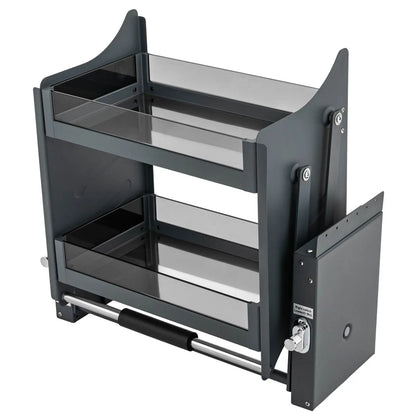 Pull-Down Cabinet Shelf 2-Tier Drop Down Lift Tempered Glass Kitchen Organizer Adjustable Load 26lbs for Upper Cabinets