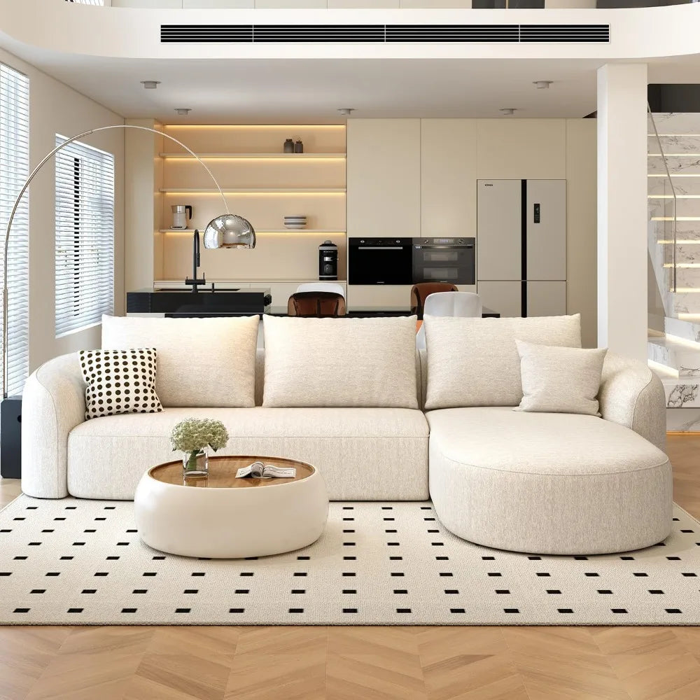 Sectional Couches Luxury Modern Curved Back Sofa,Minimalist Comfy L-Shape Boneless Cloud Couch for Living Room