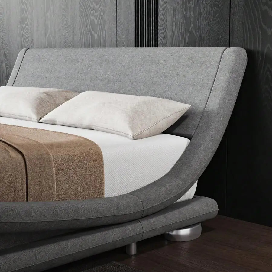 Full/QueenKing Size Bed Frame With Ergonomic & Adjustable Headboard, Low Profile Modern Upholstered Platform Sleigh Design - Easy Assembly, No Box Spring Required, Grey