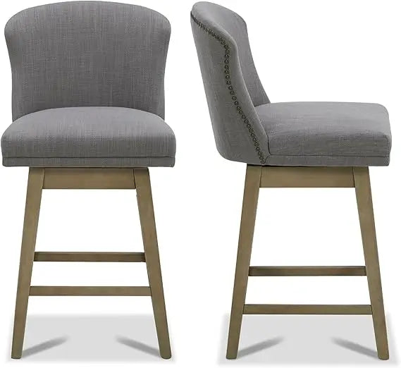 Counter Height Swivel Barstools, FSC Certified Upholstered Performance Fabric Bar Stools Set of 2, 26" Seat Height, Flint Grey