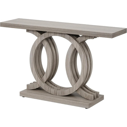 55-Inch Console Table with Geometric Wood Base,Modern Entryway Table with Thick Tabletop for Living Room, Hallway, Foyer (Gray)