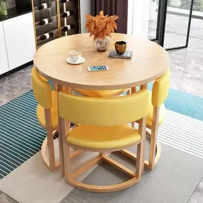 Round Mobile Dining Tables Set Kitchen 4 Chairs Center Wood Table Extendable Luxury Floor Mesa Comedor Home Furniture Wood Table