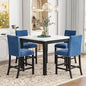 Modern Counter Height Dining Table Set for 4, Faux Marble Top Square Dining Table with 4 Velvet Upholstered Chairs, 5 Piece Coun