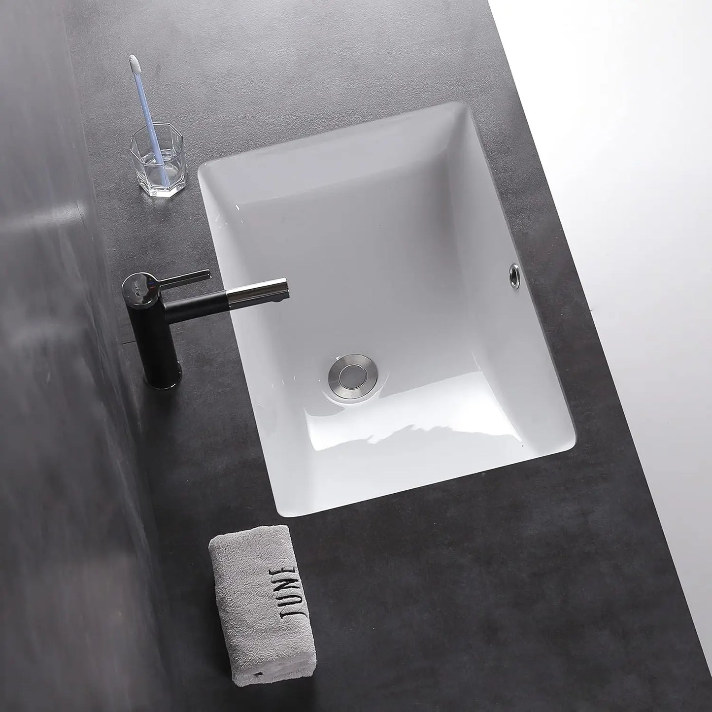 20.9 Inch White Porcelain Undermount Bathroom Sink, Rectangle Vanity Basin for Easy Installation