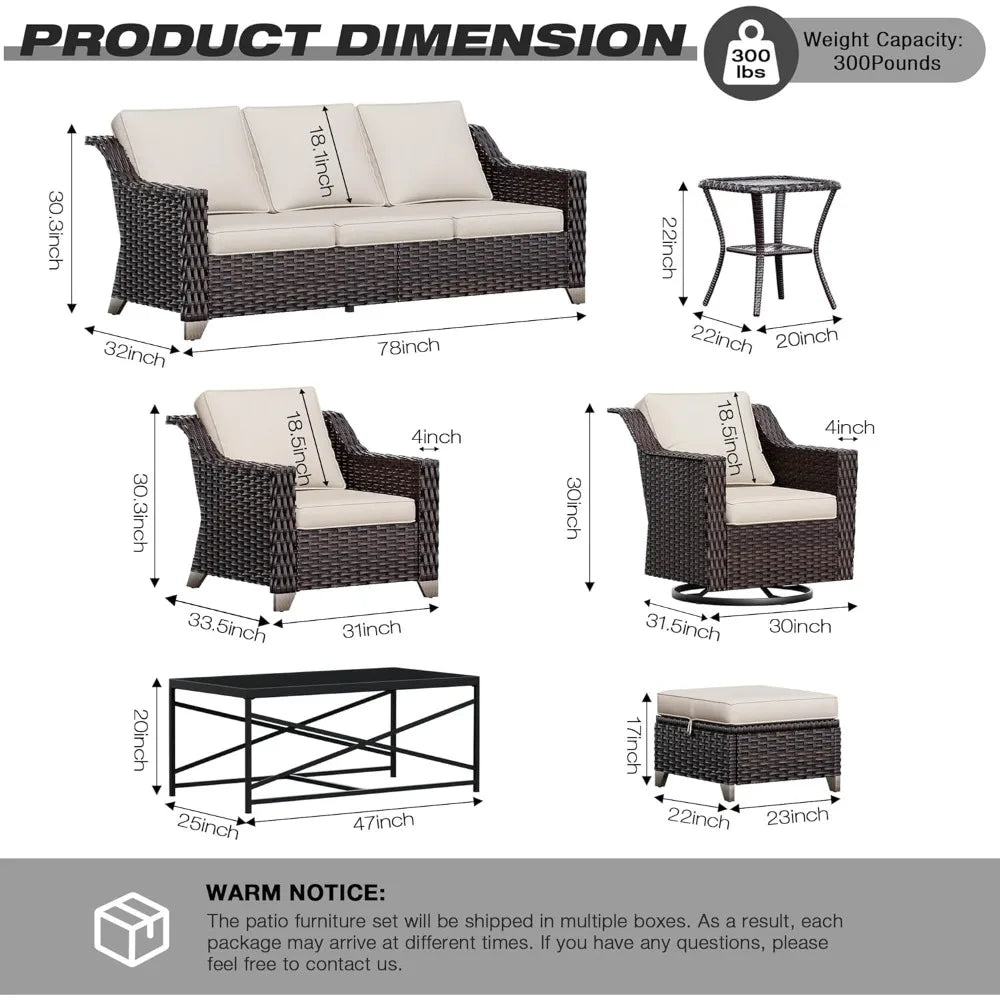 Wicker Patio Furniture Sets, 5 Pieces Upgraded Large Size Outdoor Furniture with Swivel Rocking Patio Chairs