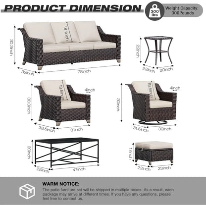 Wicker Patio Furniture Sets, 5 Pieces Upgraded Large Size Outdoor Furniture with Swivel Rocking Patio Chairs