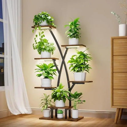 7 Tiered Indoor Plant Stand with Grow Lights Tree-Shaped Plant Shelf Multiple Plants Sturdy Structure Easy Assembly 42" Metal