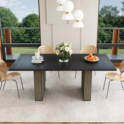 78 Inch Rectangular Dining Table for 6 to 10, Farmhouse Fluted Dining Kitchen Table, Modern Wood Long Dining Table