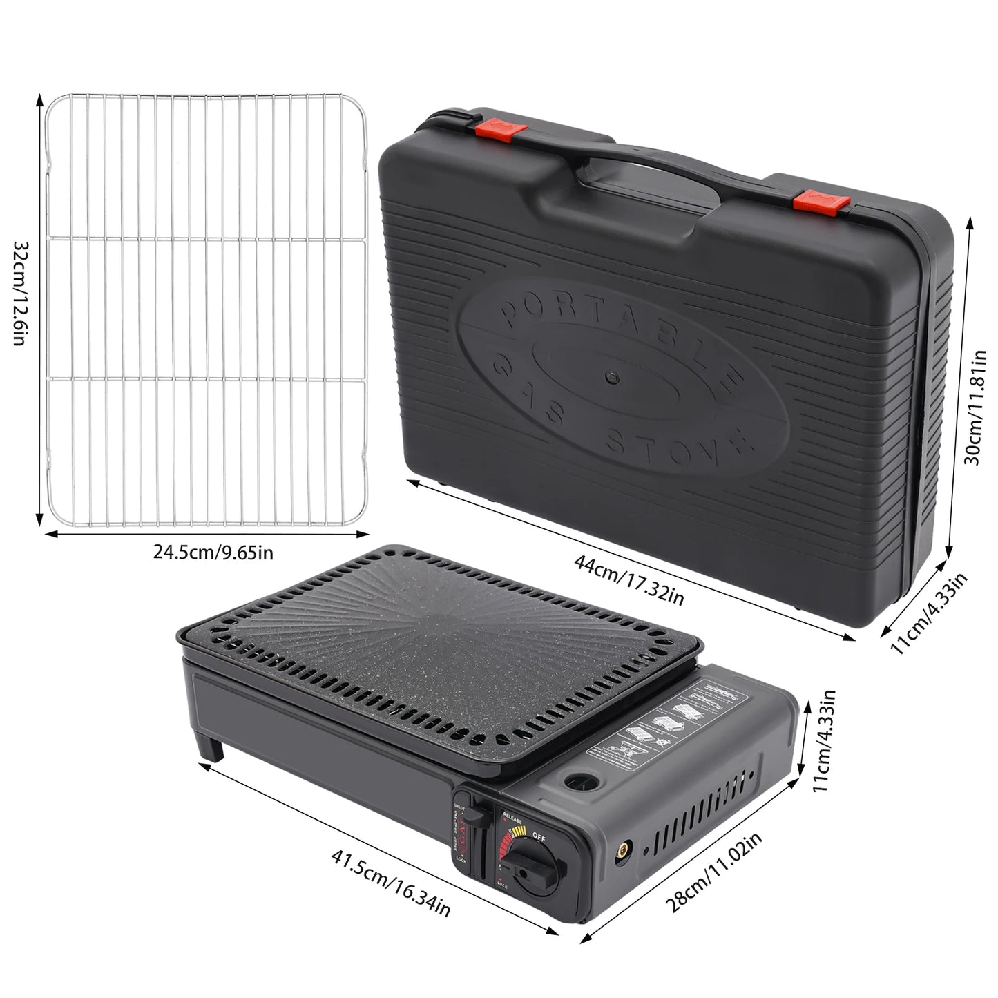 Portable Butane Camping Stove with Storage Box, Overpressure Protection & Adjustable Precise Heat Control for Outdoor Cooking