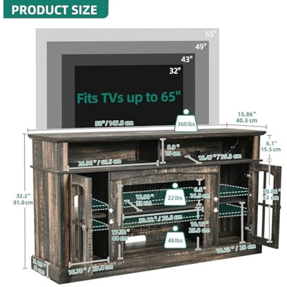 LED TV Stand, Modern Entertainment Center W/Glass Doors Adjustable Storage Shelves, Media Console TV Cabinet for For Living Room