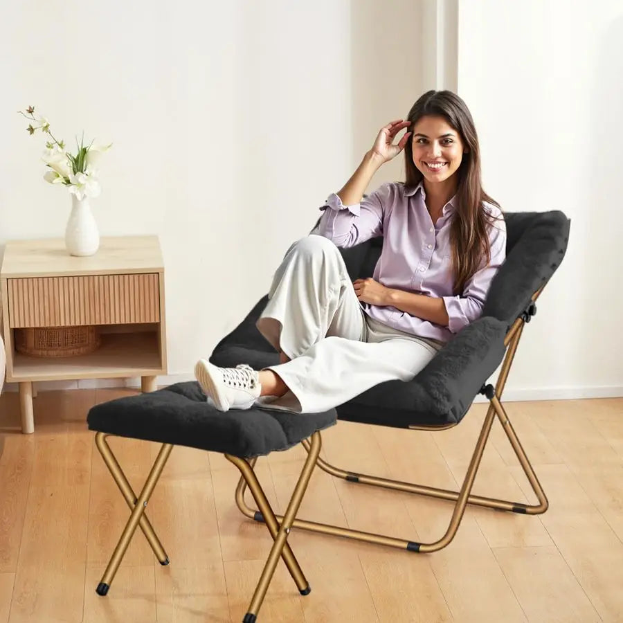 Comfy Saucer Chair, Foldable Living Room Chairs, Soft Faux Fur Lounge Chair for Bedroom, Reading Chairs for Adults,Teens, XLarg