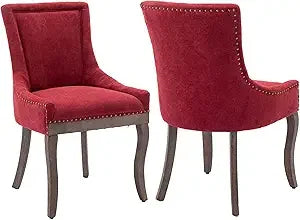Modern Dining Chairs Set of 2 - High Back Upholstered Fabric Chairs with Solid Wood Legs for Dining Room
