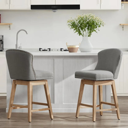 Counter Height Swivel Barstools, FSC Certified Upholstered Performance Fabric Bar Stools Set of 2, 26" Seat Height, Flint Grey