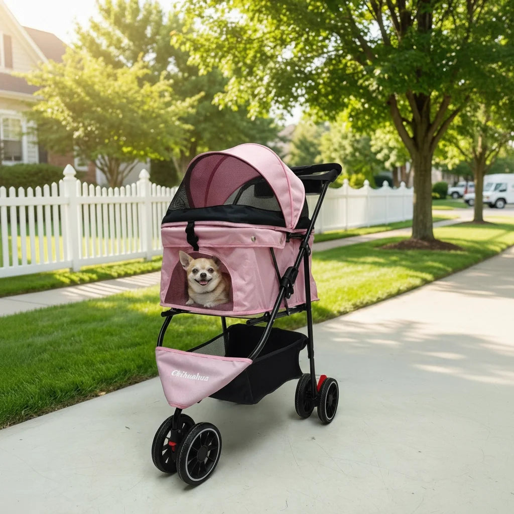 Pet Stroller For Medium Puppy Dogs & Cats Travel Portable Dog Stroller  Foldable Dog Cat Carrier Strolling