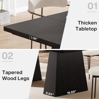 Black Dining Table for 4-6, Modern Kitchen Table with Tapered Wood Legs and Tabletop for Kitchen, Living Room
