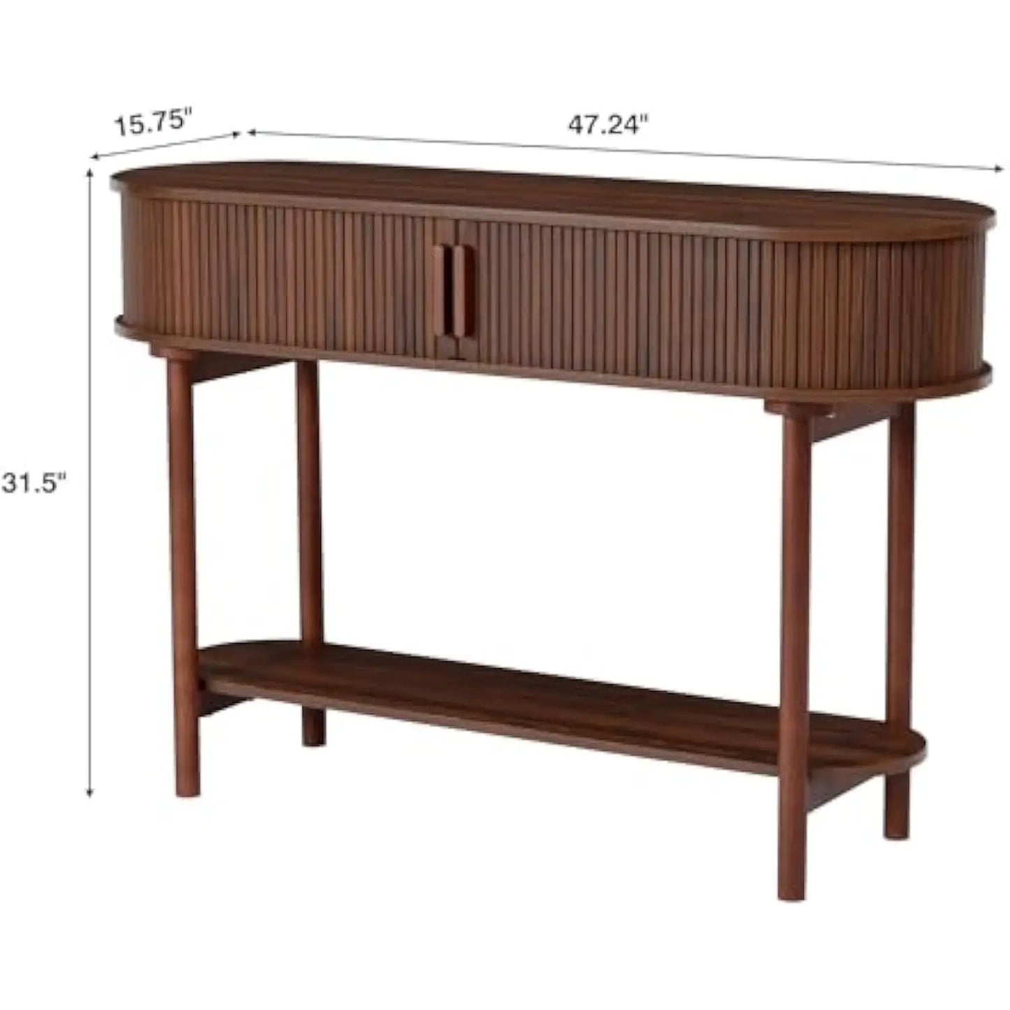 Fluted Console Table Modern Entryway Table with Tambour Sliding Door 2 Tier Sofa Table with Storage Side Table Behind Couch in L