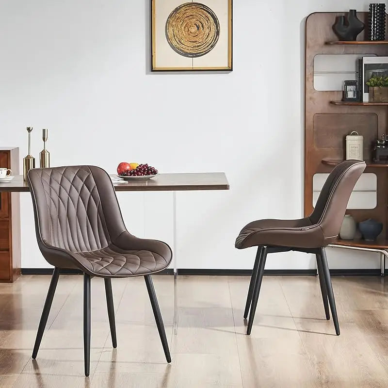 Black Dining Chairs Set of 2 with High Backs Mid Century Modern Kitchen & Dining Room Chairs PU Faux Leather Upholstered