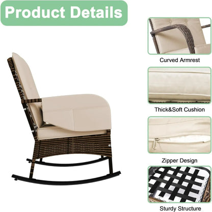 3-Piece Patio Furniture Set, 2wickerOutdoor Rocking Chairs with Rattan Coffee Table