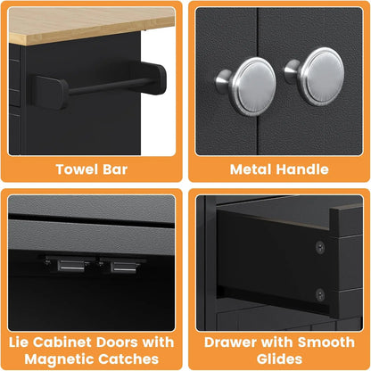 Kitchen Island with Drop Leaf, Island Table on Wheels with Storage Cabinet, Modern Sideboard Buffet with Doors, Rolling
