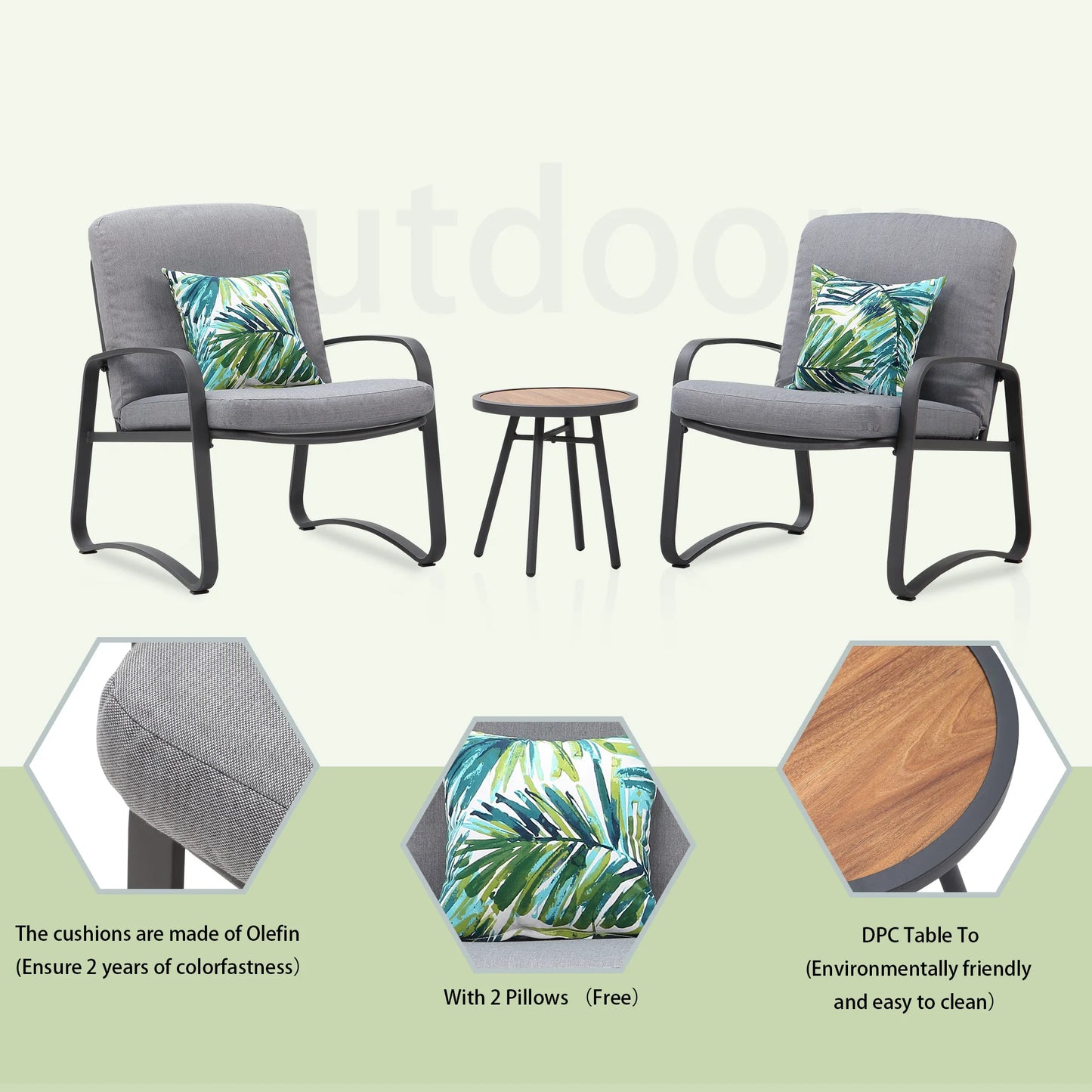 3 Piece Rocking Bistro Set Wicker Patio Outdoor Furniture Porch Chairs Conversation Sets with DPC Coffee Table