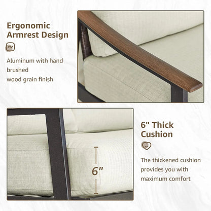 Patio Loveseat Sofa Furniture Metal Chair with Wicker Backrest & 6 Inches Cushion for Indoor, 51.77"(L) x 29.75"(W) x 33.86"(H).