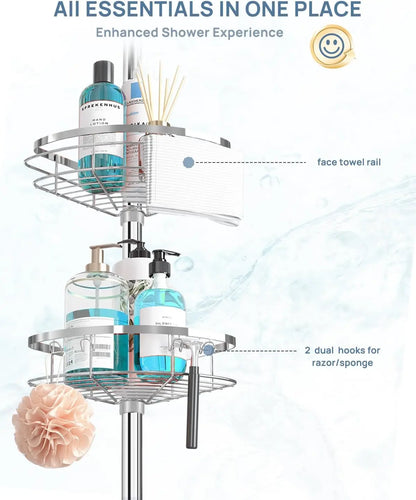 Rustproof Shower Corner Caddy Organizer for Bathroom 4 Adjustable Shelves with Tension Pole  for Bathtub Shampoo Accessories