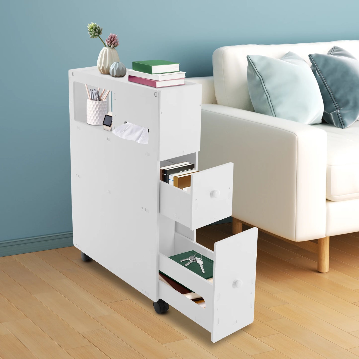 Bathroom Storage Cabinet, Narrow Floor Storage Cabinet, Storage Cabinet with Drawers 50kg Load-bearing Capacity