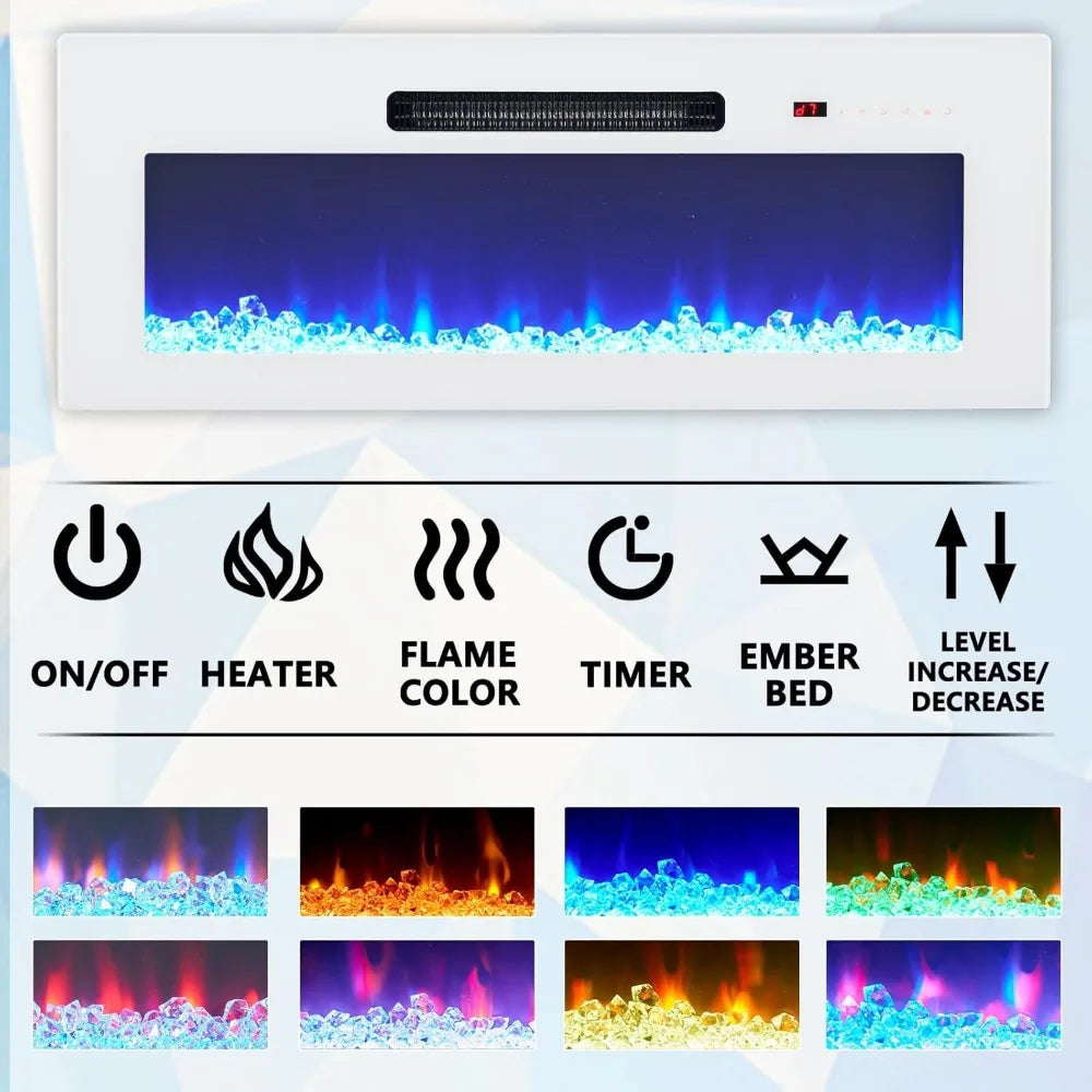 Wall-Mounted Electric Fireplace Entertainment Center with Storage, 36 High Gloss Floating TV Stand