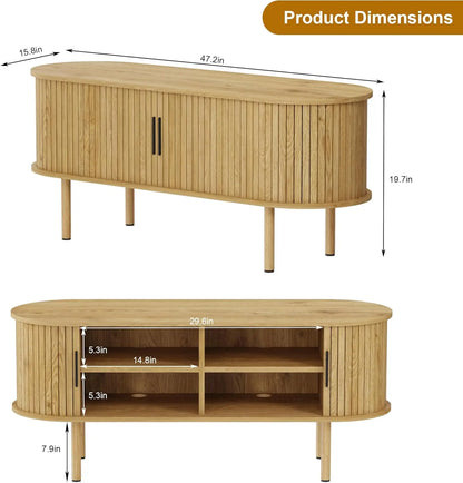 47.2" TV Stand, Modern TV Console Table with Storage Compartment and Sliding Door, Gaming Entertainment Center with Cabinet