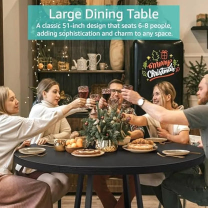 Black Round Dining Table for 6 - Modern Circle 51 Inch Large Room Kitchen Dinning Tables for 4 to 6 Person