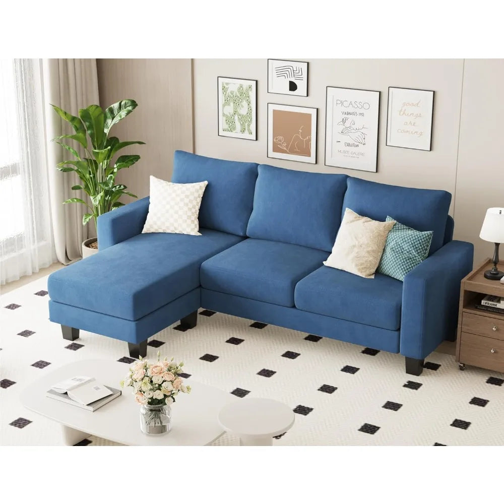 L-Shaped 3-Seater Sofa - Convertible Chaise Corduroy Couch for Small Spaces