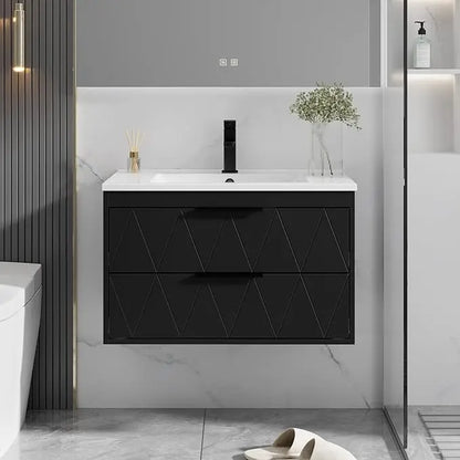 30" Bathroom Vanities Cabinet with Sink Combo, Wall Mounted Floating Cabinet W/Decor Line, Soft-Close System, 2 Extra Big Drawer