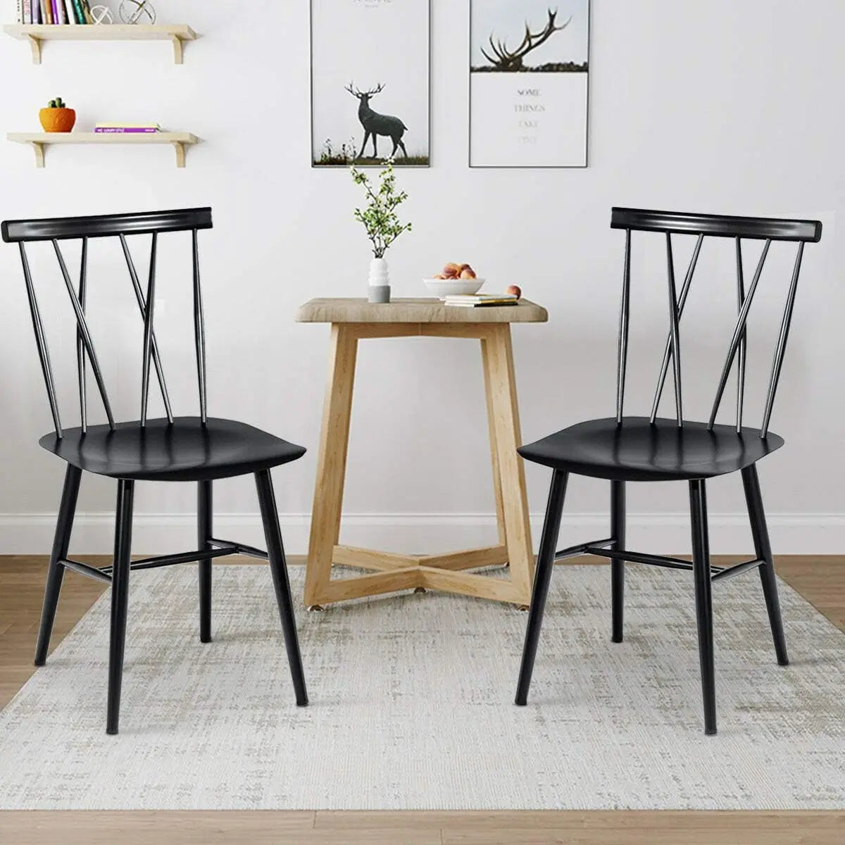 Dining Chair Set of 2, Farmhouse Windsor Chairs Dining Room Chairs with Spindle Back and Sturdy Metal Construction,(Height 17'')