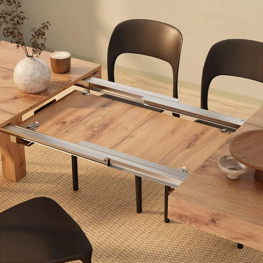 First Extendable Table, 47,2(77,6) x31,5 in, Rustic Oak, for 6-8 People, Expandable Dining Table