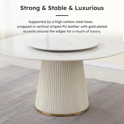 Round Dining Table Set with Removable Lazy Susan, Luxury 59" D Marble Dining Table Set of 8, Modern Sintered Stone Dining Table