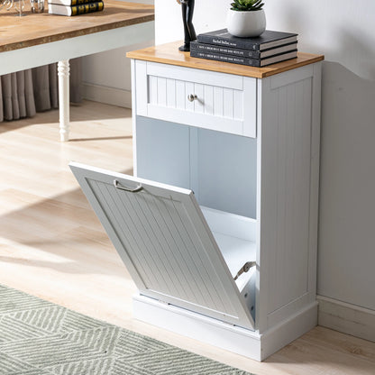 Single Trash Cabinet Tilt Out Freestanding, Pet Proof Kitchen Trash Cabinet Laundry Hamper with Cutting Board, Hideaway Trash