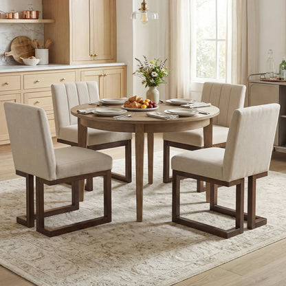 2PCS Wooden Dining Chairs Modern Farmhouse Fabric Upholstered Kitchen Chairs