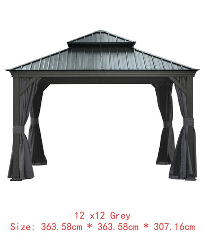 14x24 Hardtop Gazebo, Upgraded Metal Canopy with Drainage, Dual-Layer Galvanized Steel Roof, Includes Curtains & Netting,