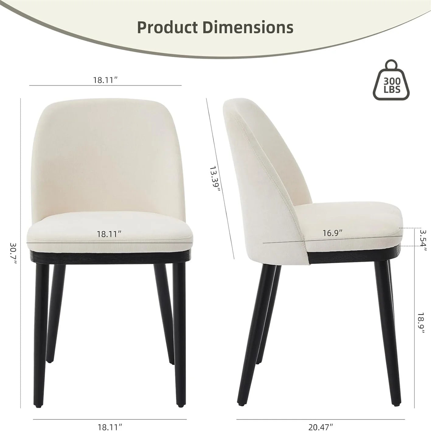 Upholstered Dining Chairs Set of 2, Modern Kitchen Chairs with Thick Cushions, Dining Room Chair with Wood Legs for Dining Room