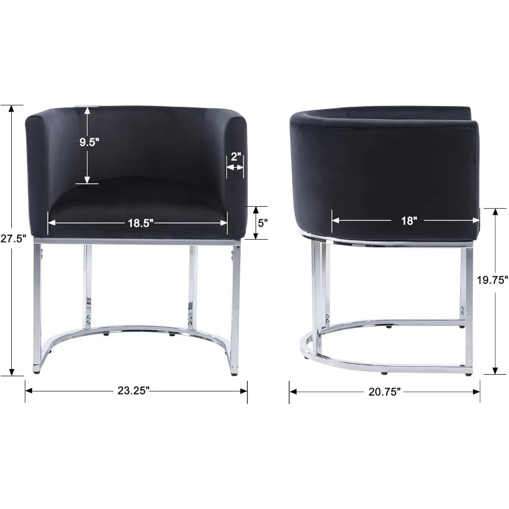 Velvet Dining Chairs Set of 4 Modern Barrel Arm Chairs with Chrome Metal Frame, Upholstered