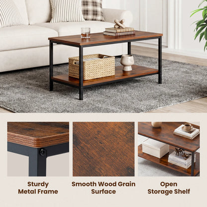 31IN Wood Coffee Table For Living Room 2-Tier Center Counter with Storage 50 lbs Capacity Anti-Slip Feet Modern Design