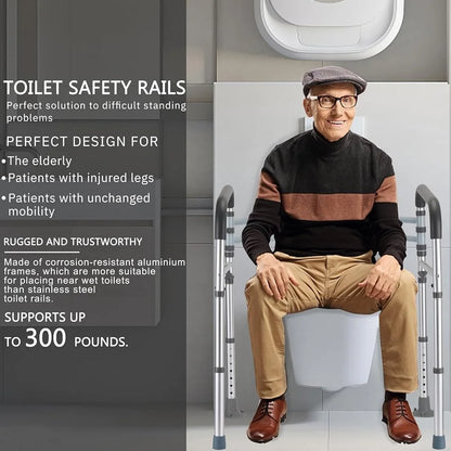 Adjustable Toilet Safety Rails Foldable Handicap Toilet Frame with Strong Suction Cup Handles Elderly Seniors Disabled Users