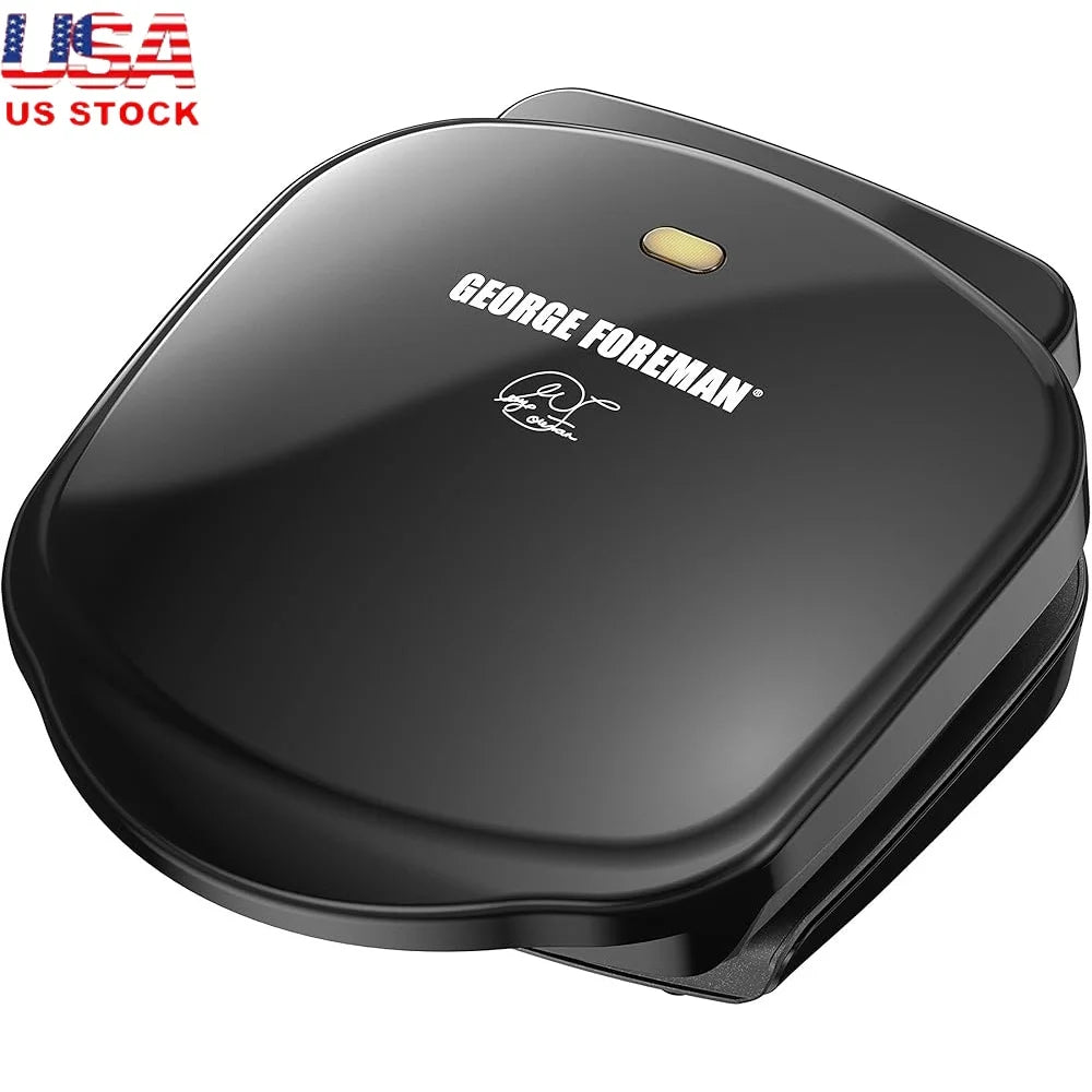 Compact Electric Indoor Grill and Panini Press 2-Serving Nonstick Plates Grease Management System